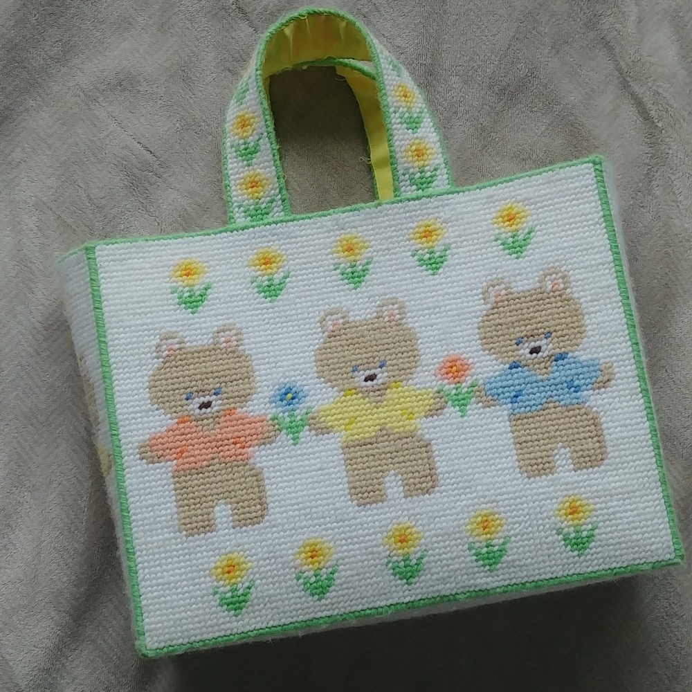Plastic canvas baby bag purse teddy bears